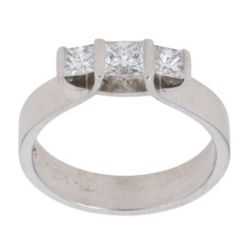 18ct White Gold 0.65ct Princess Cut Diamond Trilogy Ring