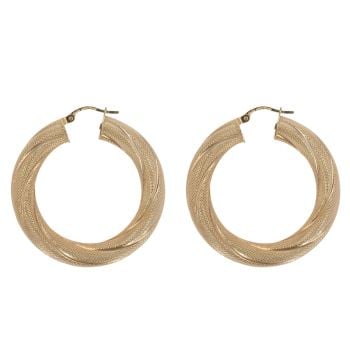 9ct Yellow Gold Textured Twist Hoop Earrings