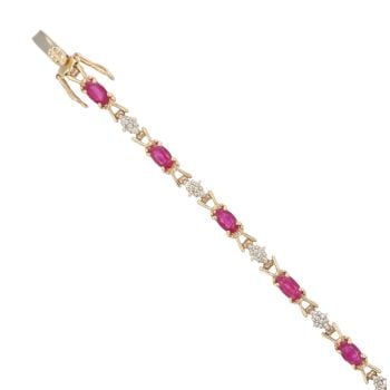 9ct Yellow Gold 0.25ct Diamond And Ruby Bracelet 7.5"