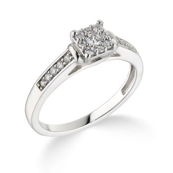 9ct White Gold 0.25ct Natural Diamond Princess Cut Ring With Diamond Shoulders