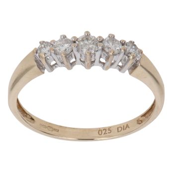 9ct Yellow Gold 0.25ct Brilliant Cut Diamond Five Stone Ring