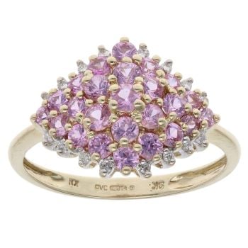 9ct Yellow Gold 0.10ct Diamond And Pink Sapphire Cluster Ring