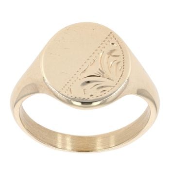 9ct Yellow Gold Patterned Oval Signet Ring