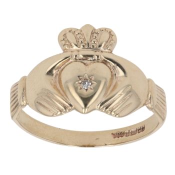 9ct Yellow Gold 0.01ct Diamond Claddagh Ring