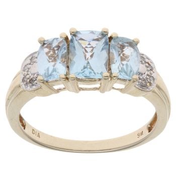 9ct Yellow Gold Blue Topaz and 0.05ct Diamond Ring