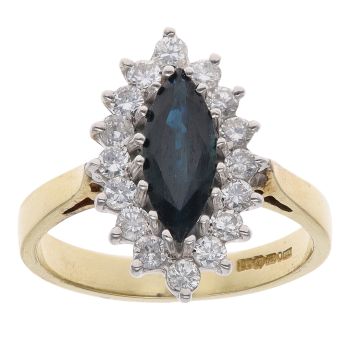 18ct Yellow Gold 0.25ct Brilliant and Marquise Cut Diamond and Sapphire Cluster Ring