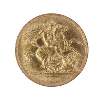 1908 Edward VII Large Head UK Half Sovereign Coin