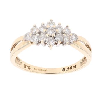 9ct Yellow Gold 0.50ct Brilliant Cut Diamond Cluster Ring