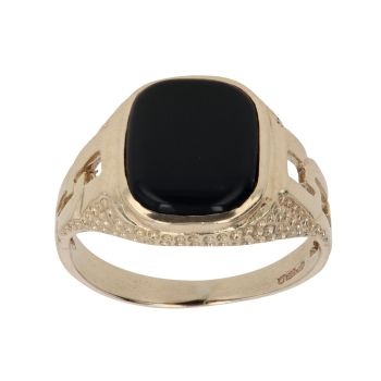 9ct Yellow Gold Onyx Patterned Signet Ring