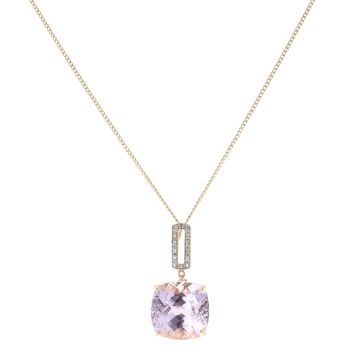 18ct Yellow Gold 0.05ct Brilliant Cut Diamond and Kunzite Pendant and Chain 18"