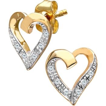 9ct Yellow Gold Diamond Heart Stud Earrings