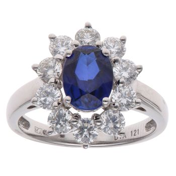 18ct White Gold 1.21ct Brilliant Cut Diamond and Sapphire Cluster Ring