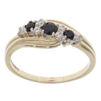 9ct Yellow Gold Cubic Zirconia and Sapphire Fancy Ring