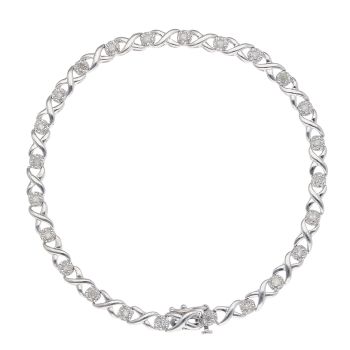 9ct White Gold 0.25ct Brilliant Cut Diamond Crossover Bracelet 7.5"
