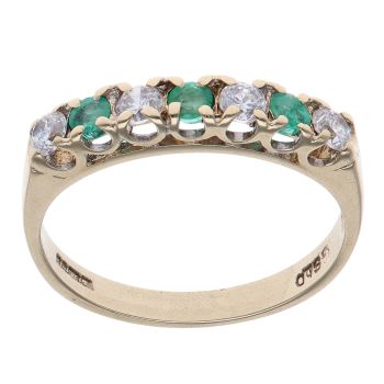 9ct Yellow Gold Emerald and Cubic Zirconia Half Eternity Ring