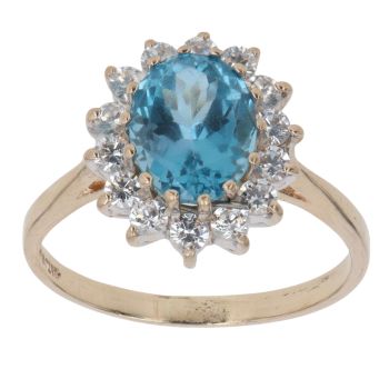 9ct Yellow Gold Blue Topaz and Cubic Zirconia Cluster Ring