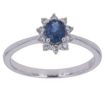 18ct White Gold 0.15ct Brilliant Cut Diamond and Sapphire Cluster Ring