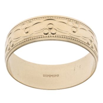 9ct Yellow Gold Patterned Wedding Band 7.1mm