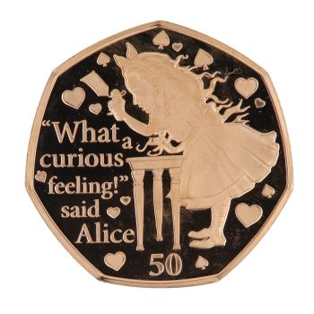 2021 Alice's Adventures In Wonderland Isle Of Man Gold Fifty Pence Coin Boxed