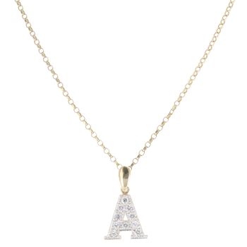 9ct Yellow Gold Cubic Zirconia A Pendant and Chain 18"