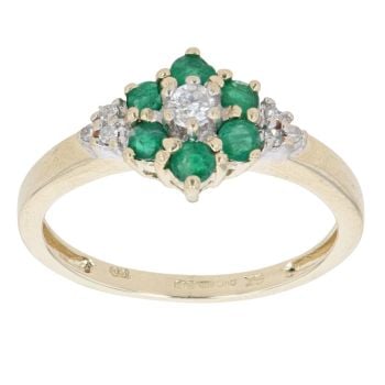 9ct Yellow Gold 0.10ct Diamond and Emerald Cluster Ring