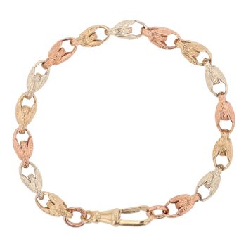 9ct Yellow White and Rose Gold Tulip Bracelet 8"