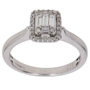 9ct White Gold 0.25ct Brilliant and Baguette Cut Diamond Cluster Ring