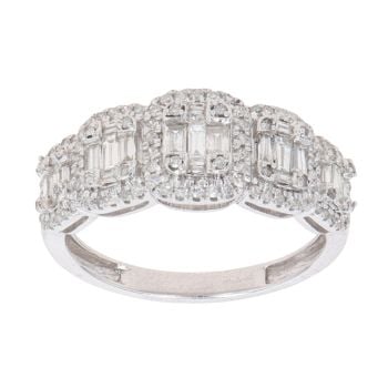 9ct White Gold 0.50ct Baguette And Brilliant Cut Diamond Fancy Ring