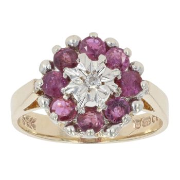 9ct Yellow Gold 0.02ct Diamond and Ruby Cluster Ring
