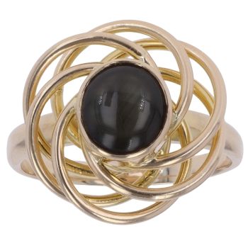 9ct Yellow Gold Onyx Swirl Single Stone Ring