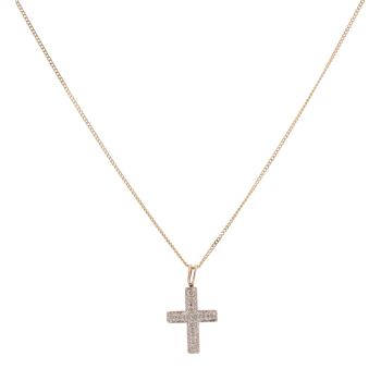9ct Yellow Gold 0.17ct Diamond Cross Pendant and Chain 18"