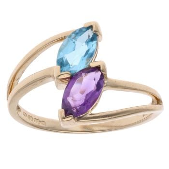 14ct Yellow Gold Blue Topaz And Amethyst Two Stone Ring