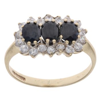 9ct Yellow Gold Sapphire and Cubic Zirconia Cluster Ring