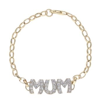 9ct Yello Gold Cubic Zirconia Mum Belcher Bracelet 7.5"