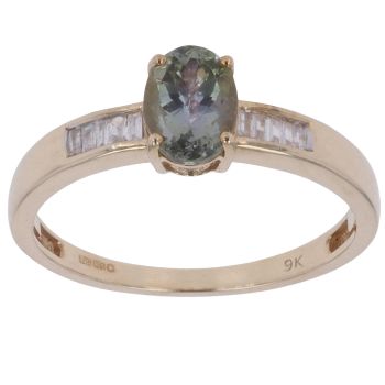 9ct Yellow Gold 0.10ct Baguette Cut Diamond and Zoisite Solitaire Ring