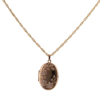 9ct Yellow and White Gold Floral Locket and Chain 24"