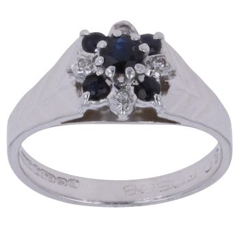 9ct White Gold 0.05ct Diamond and Sapphire Cluster Ring