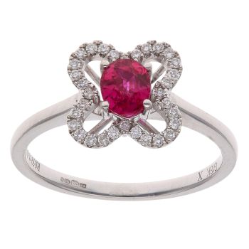 18ct White Gold 0.13ct Diamond and 0.59ct Ruby Cluster Ring