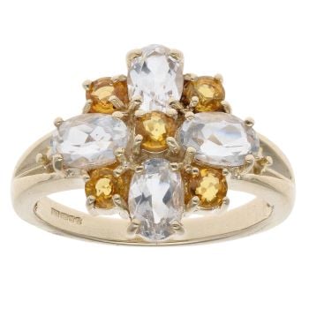 9ct Yellow Gold Yellow And Colourless Gemstone Cluster Ring