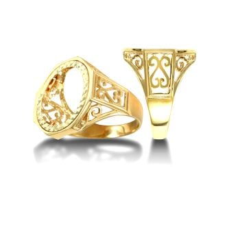 9ct Yellow Gold Scroll Half Sovereign Ring Mount