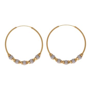 22ct Yellow and White Gold Eternity Bead Hoop Earrings