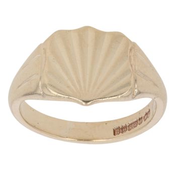 9ct Yellow Gold Patterned Shield Signet Ring