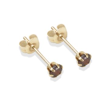 9ct Yellow Gold Brown Cubic Zirconia Stud Earrings 3mm