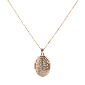 9ct Yellow And White Gold Celtic Patterned Locket And Chain 18"