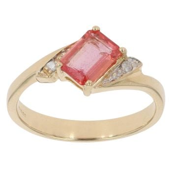 18ct Yellow Gold 0.05ct Diamond and Pink Sapphire Fancy Ring