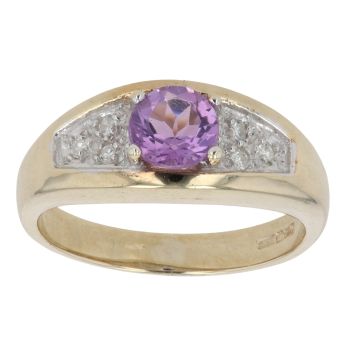 9ct Yellow Gold 0.06ct Diamond And Created Amethyst Ring