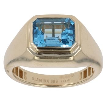 14ct Yellow Gold Blue Topaz Signet Ring