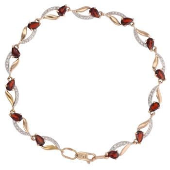14ct Yellow Gold Cubic Zirconia and Garnet Bracelet 7"