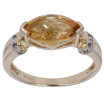 9ct Yellow Gold White Sapphire and Citrine Ring