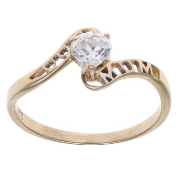 9ct Yellow Gold Cubic Zirconia Mum Heart Ring